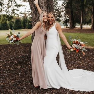 AZAZIE taupe colored bridesmaid dress